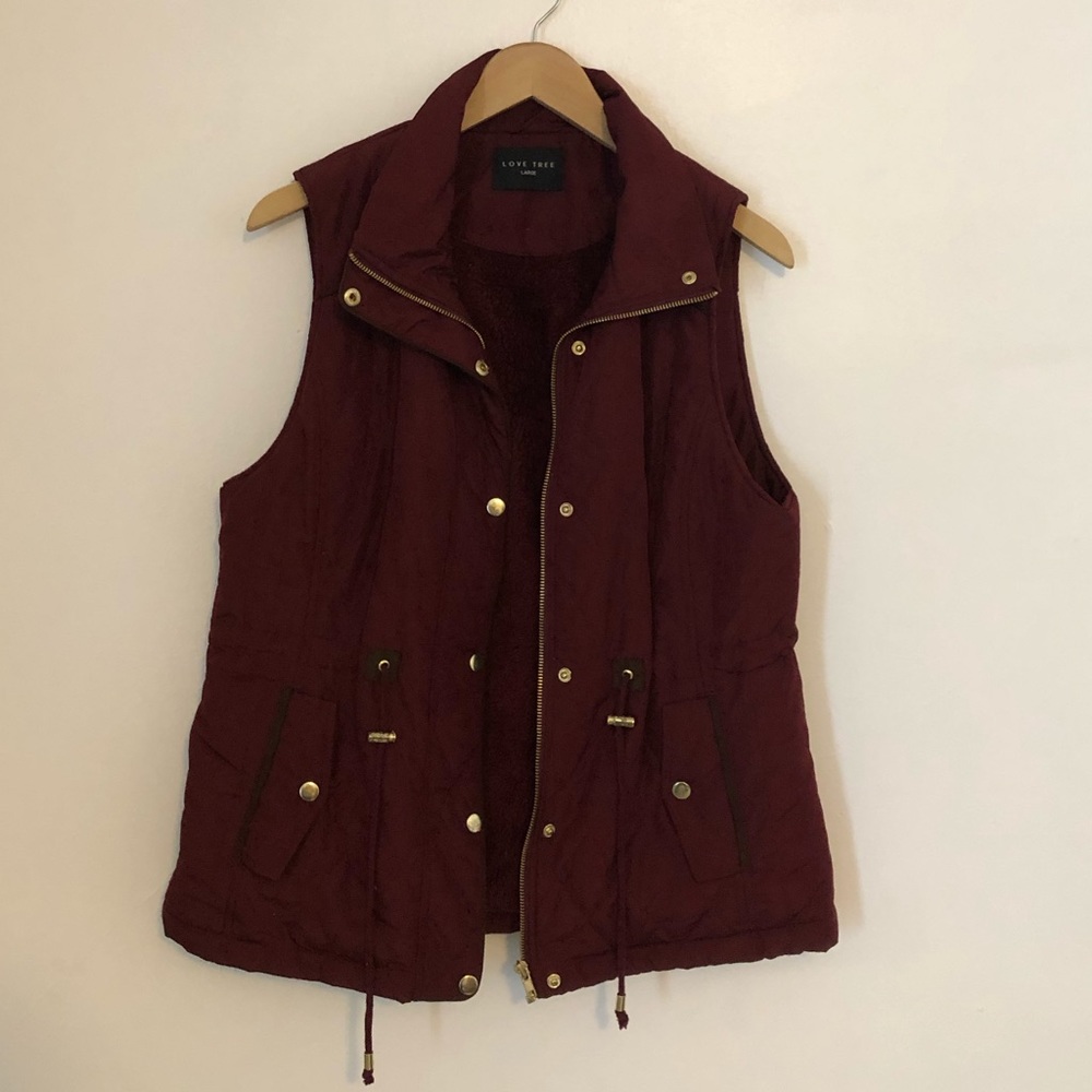 Maroon Vest with Gold Details and Fuzzy Interior